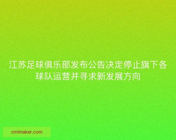 江苏足球俱乐部发布公告决定停止旗下各球队运营并寻求新发展方向